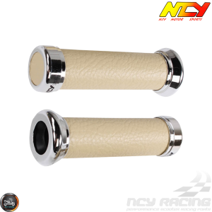 NCY Throttle Grip 7/8in Simulated Leather Ivory Set (GY6, Ruckus, Universal)